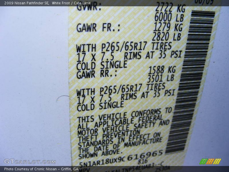 White Frost / Cafe Latte 2009 Nissan Pathfinder SE