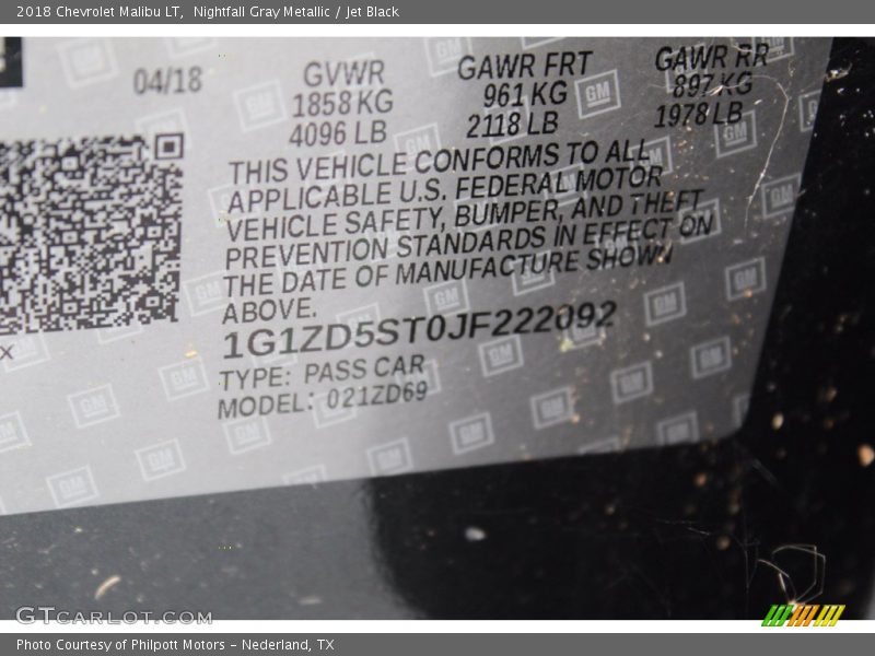 Nightfall Gray Metallic / Jet Black 2018 Chevrolet Malibu LT