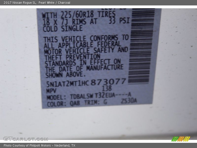 2017 Rogue SL Pearl White Color Code QAB
