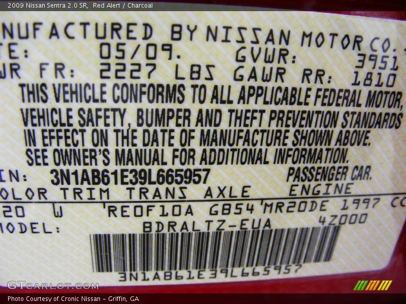 Red Alert / Charcoal 2009 Nissan Sentra 2.0 SR