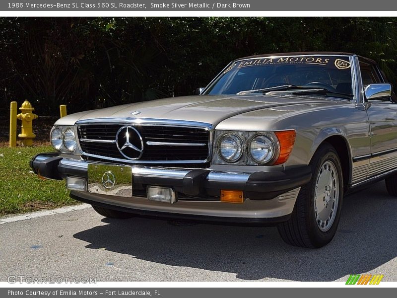 Smoke Silver Metallic / Dark Brown 1986 Mercedes-Benz SL Class 560 SL Roadster