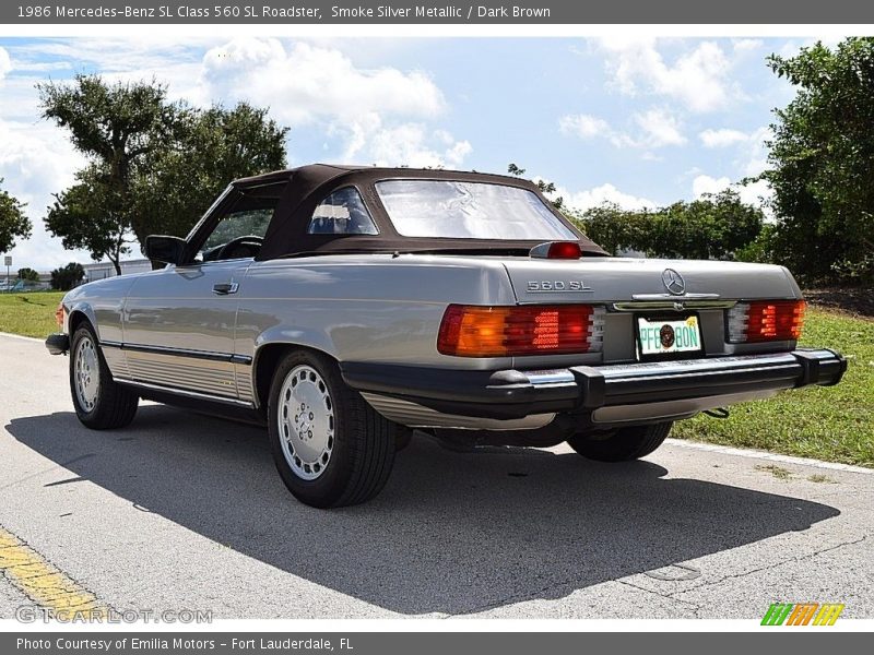 Smoke Silver Metallic / Dark Brown 1986 Mercedes-Benz SL Class 560 SL Roadster