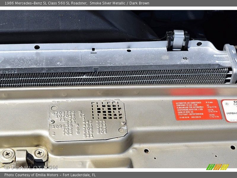 Smoke Silver Metallic / Dark Brown 1986 Mercedes-Benz SL Class 560 SL Roadster