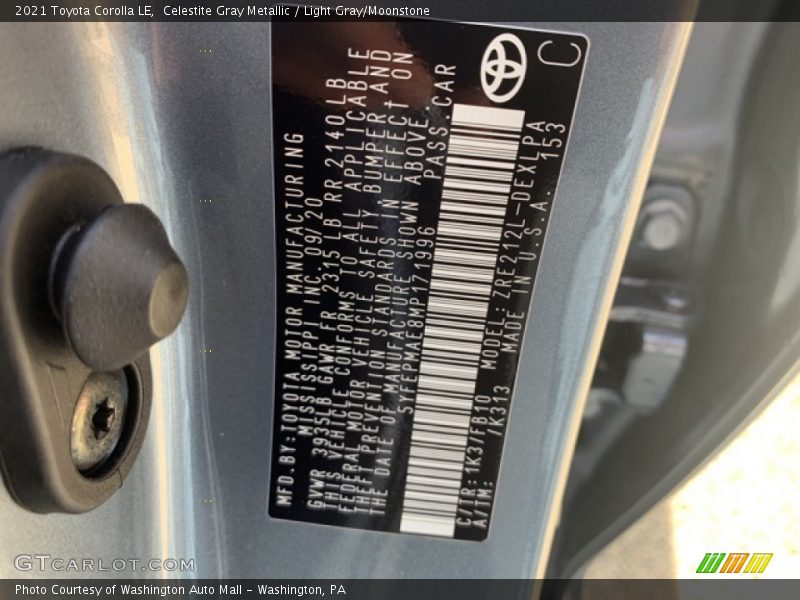Celestite Gray Metallic / Light Gray/Moonstone 2021 Toyota Corolla LE