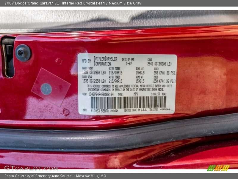 Inferno Red Crystal Pearl / Medium Slate Gray 2007 Dodge Grand Caravan SE