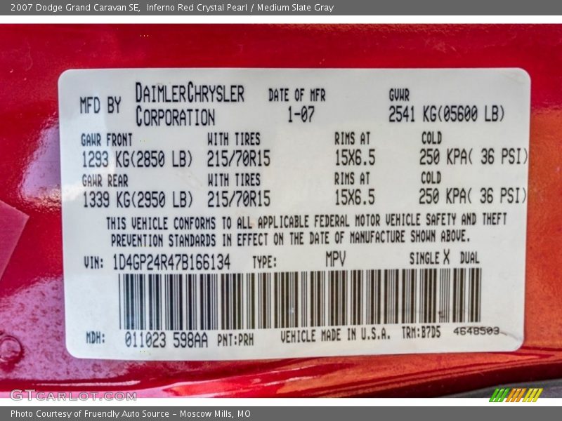 Inferno Red Crystal Pearl / Medium Slate Gray 2007 Dodge Grand Caravan SE