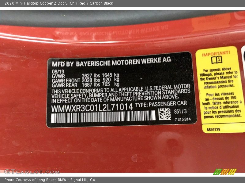 Chili Red / Carbon Black 2020 Mini Hardtop Cooper 2 Door