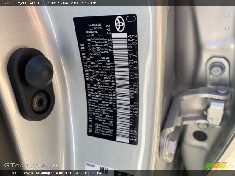 Classic Silver Metallic / Black 2021 Toyota Corolla LE