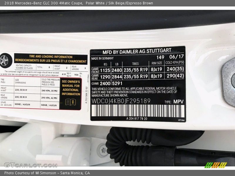 Polar White / Silk Beige/Espresso Brown 2018 Mercedes-Benz GLC 300 4Matic Coupe