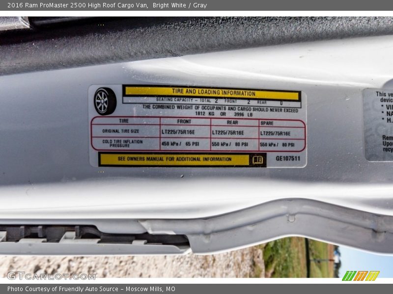 Bright White / Gray 2016 Ram ProMaster 2500 High Roof Cargo Van