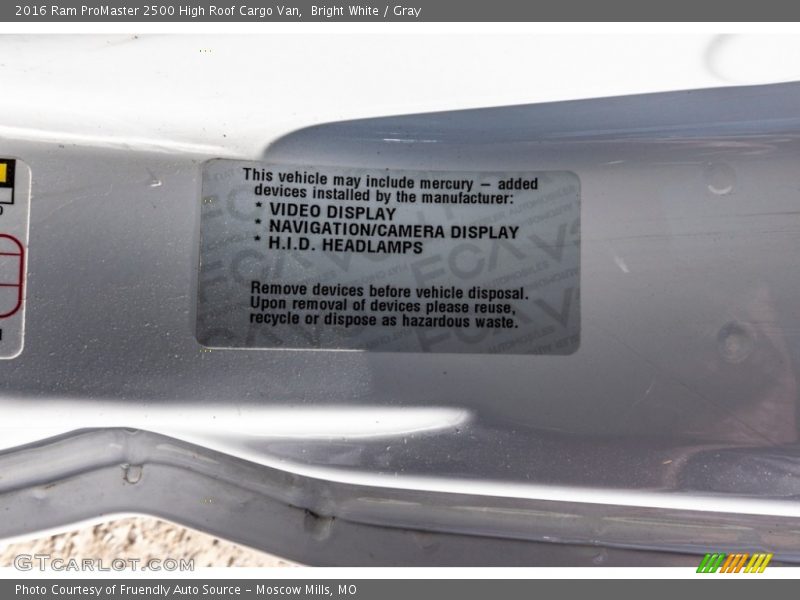 Bright White / Gray 2016 Ram ProMaster 2500 High Roof Cargo Van