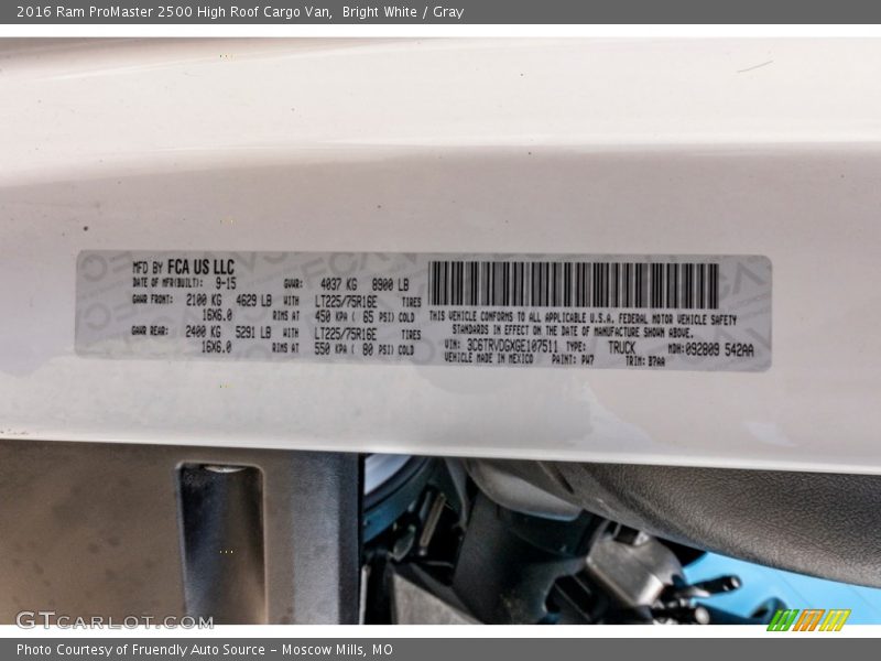Bright White / Gray 2016 Ram ProMaster 2500 High Roof Cargo Van