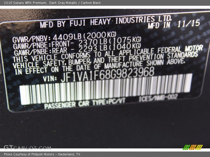 Dark Gray Metallic / Carbon Black 2016 Subaru WRX Premium
