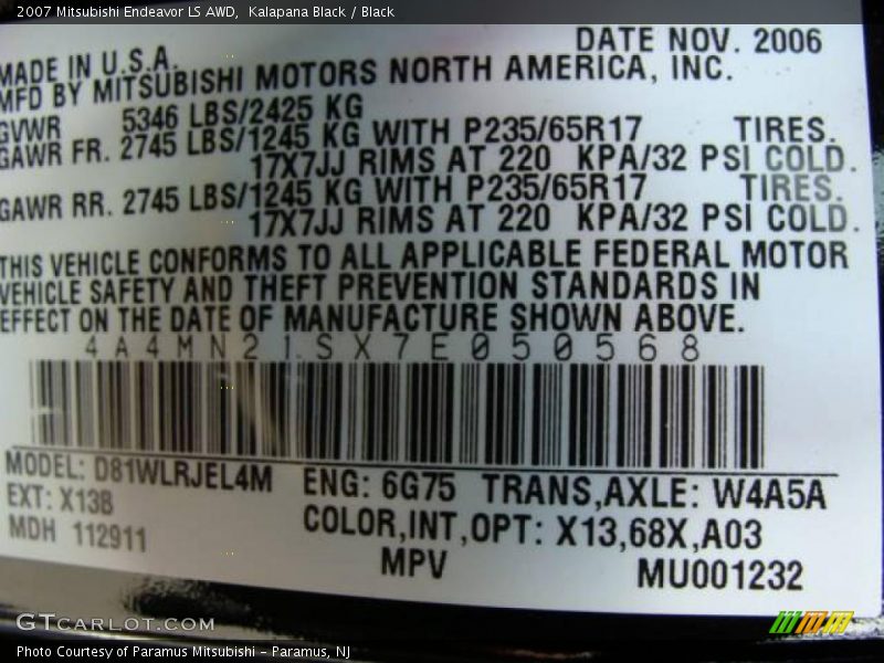 Kalapana Black / Black 2007 Mitsubishi Endeavor LS AWD