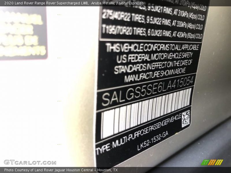 Aruba Metallic / Ivory/Espresso 2020 Land Rover Range Rover Supercharged LWB