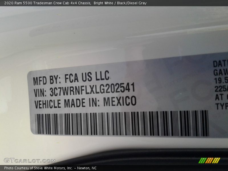 Bright White / Black/Diesel Gray 2020 Ram 5500 Tradesman Crew Cab 4x4 Chassis