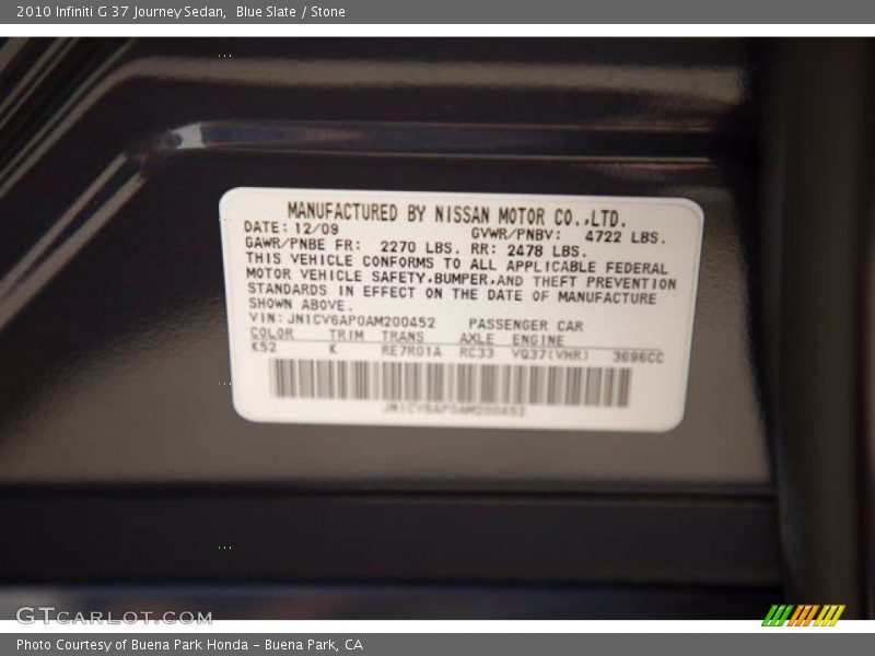 Blue Slate / Stone 2010 Infiniti G 37 Journey Sedan