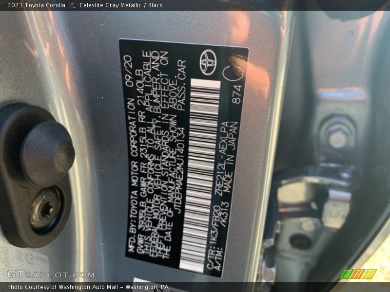 Celestite Gray Metallic / Black 2021 Toyota Corolla LE