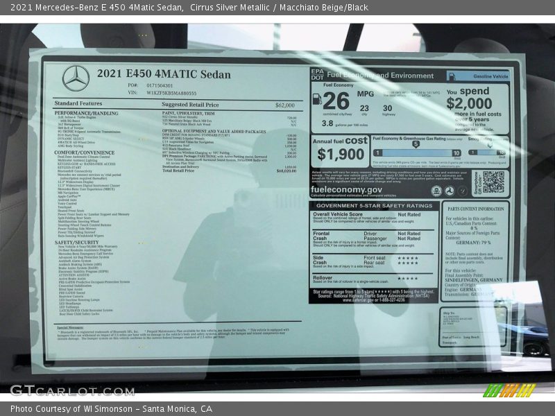  2021 E 450 4Matic Sedan Window Sticker