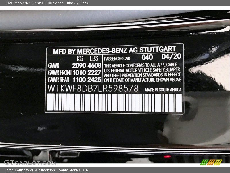 2020 C 300 Sedan Black Color Code 040