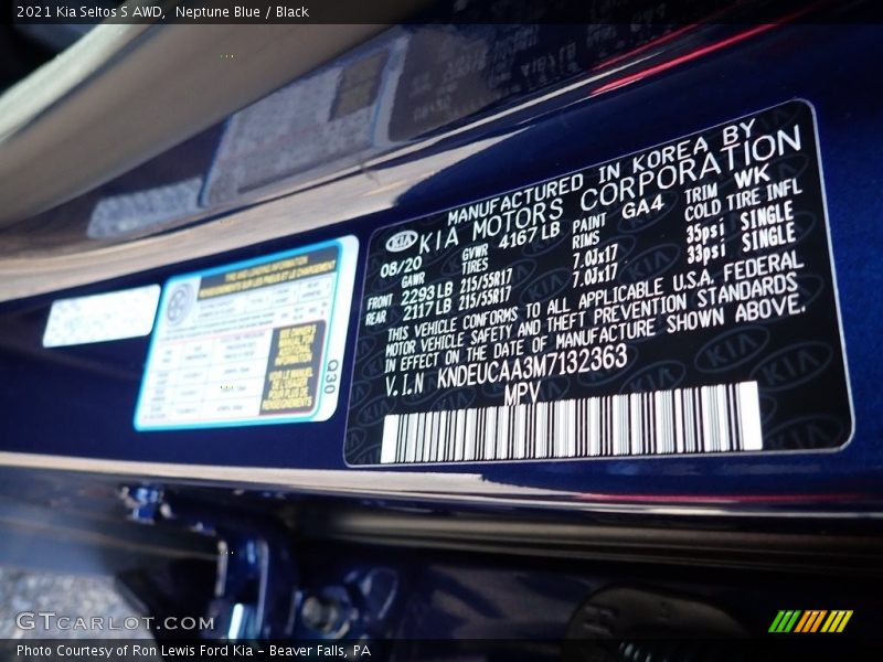 2021 Seltos S AWD Neptune Blue Color Code GA4
