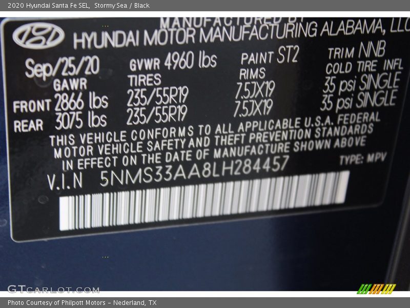 Stormy Sea / Black 2020 Hyundai Santa Fe SEL