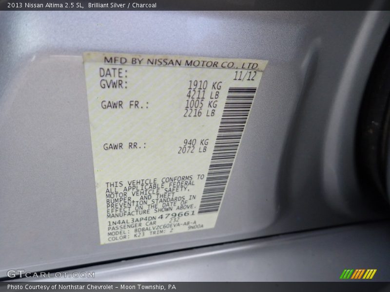 Brilliant Silver / Charcoal 2013 Nissan Altima 2.5 SL