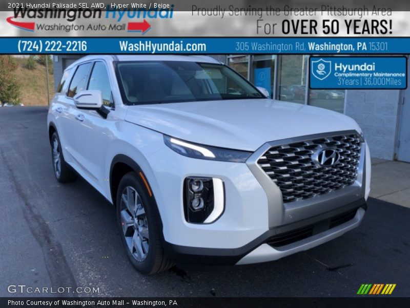 Hyper White / Beige 2021 Hyundai Palisade SEL AWD