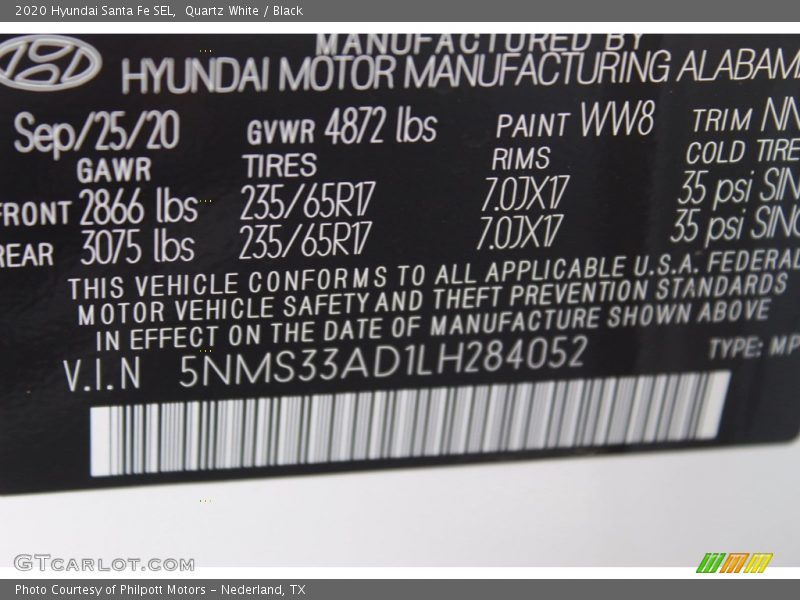 Quartz White / Black 2020 Hyundai Santa Fe SEL