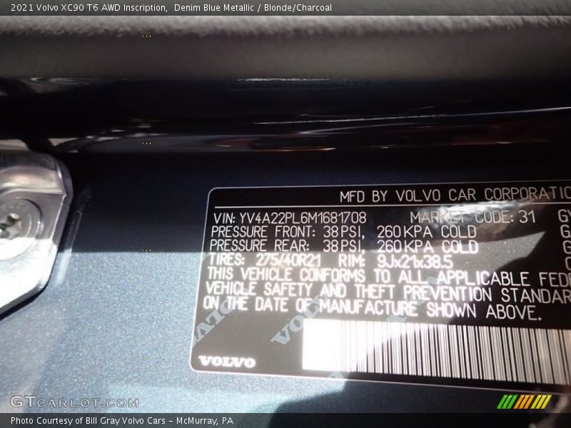 Denim Blue Metallic / Blonde/Charcoal 2021 Volvo XC90 T6 AWD Inscription