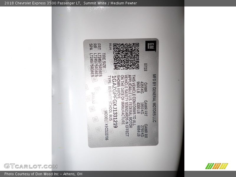 Summit White / Medium Pewter 2018 Chevrolet Express 3500 Passenger LT