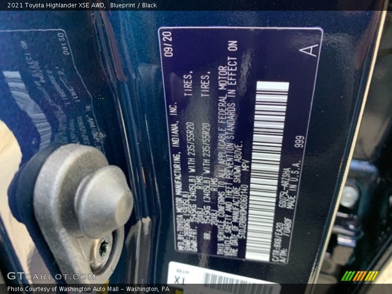 Blueprint / Black 2021 Toyota Highlander XSE AWD