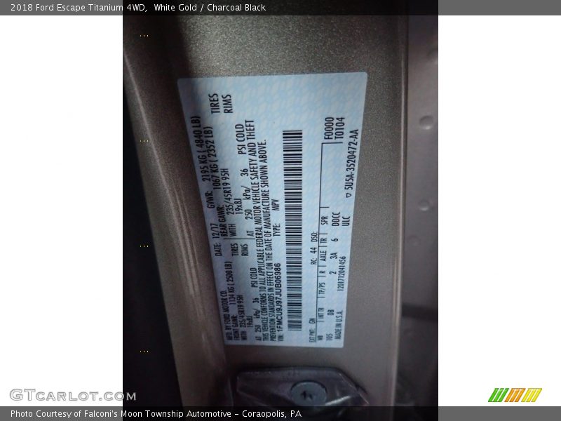White Gold / Charcoal Black 2018 Ford Escape Titanium 4WD