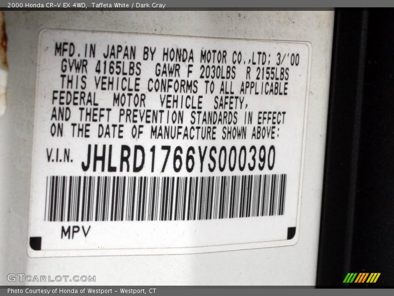 Taffeta White / Dark Gray 2000 Honda CR-V EX 4WD