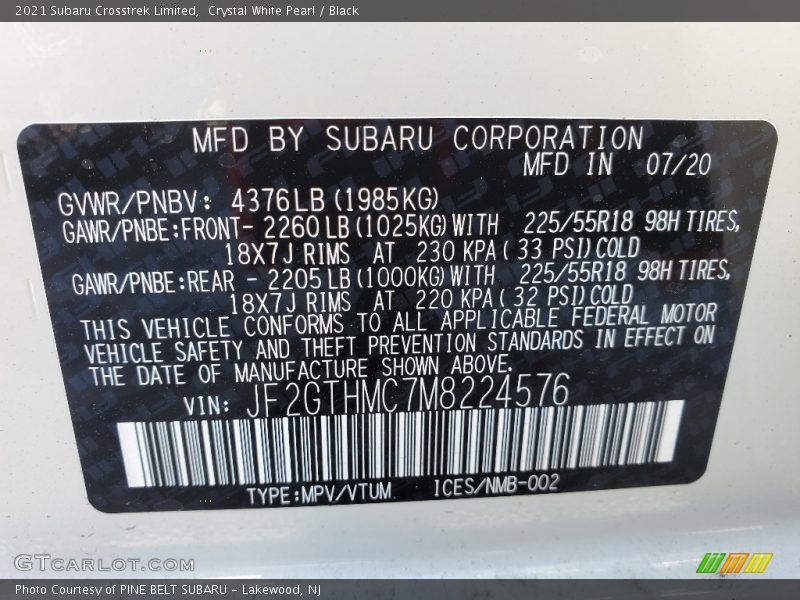Crystal White Pearl / Black 2021 Subaru Crosstrek Limited