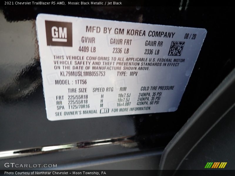 Mosaic Black Metallic / Jet Black 2021 Chevrolet TrailBlazer RS AWD