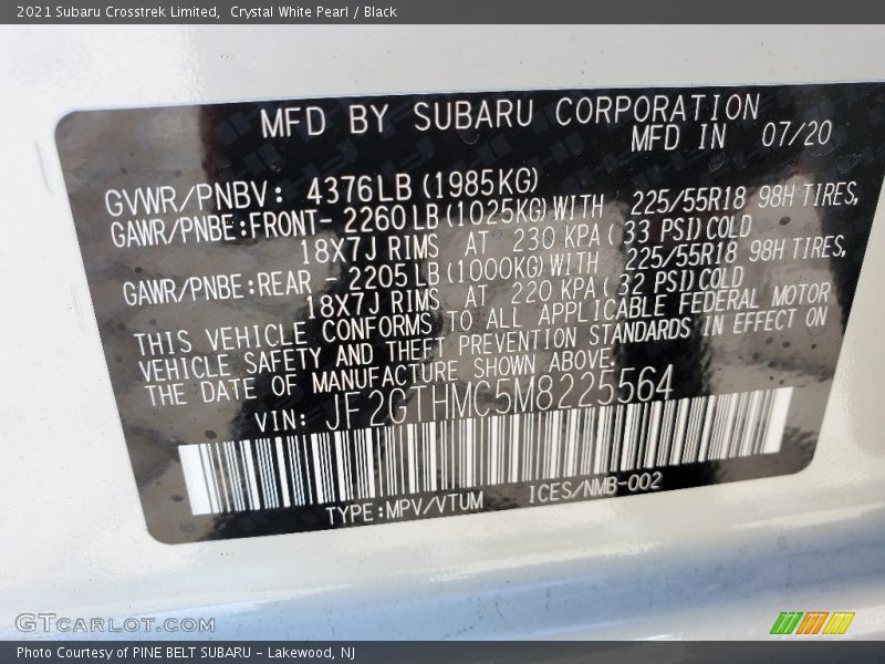 Crystal White Pearl / Black 2021 Subaru Crosstrek Limited
