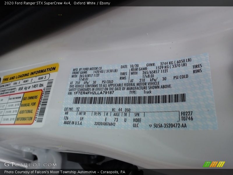 Oxford White / Ebony 2020 Ford Ranger STX SuperCrew 4x4