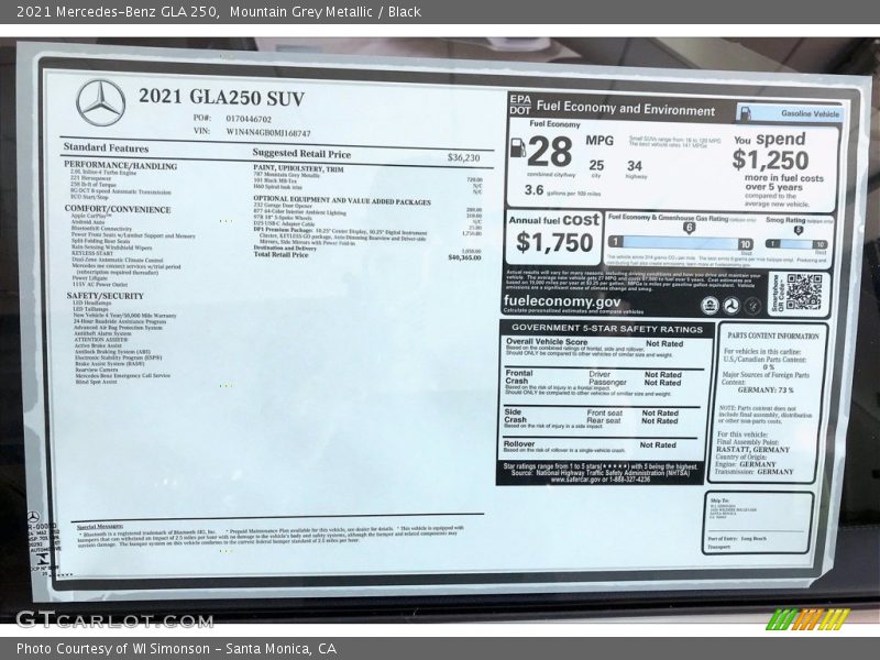 Mountain Grey Metallic / Black 2021 Mercedes-Benz GLA 250