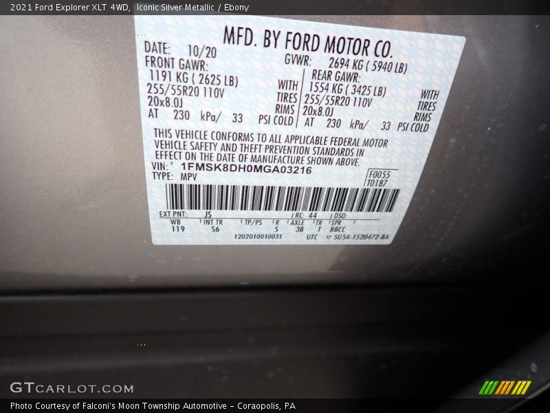 2021 Explorer XLT 4WD Iconic Silver Metallic Color Code JS