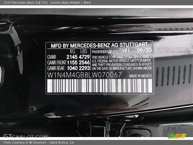 Cosmos Black Metallic / Black 2020 Mercedes-Benz GLB 250