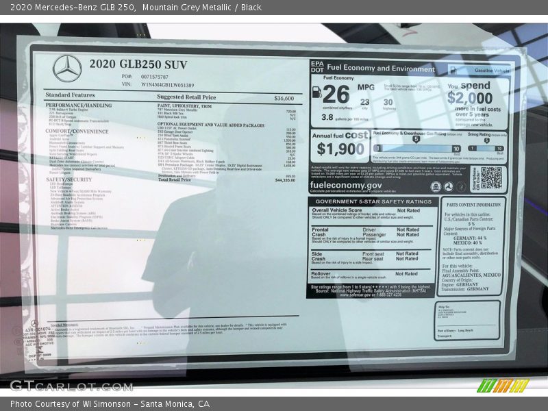 Mountain Grey Metallic / Black 2020 Mercedes-Benz GLB 250