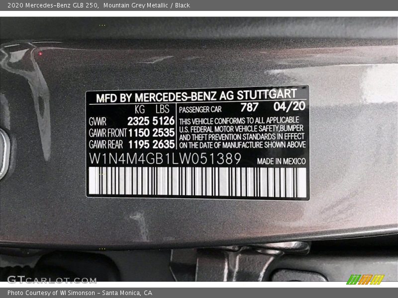Mountain Grey Metallic / Black 2020 Mercedes-Benz GLB 250