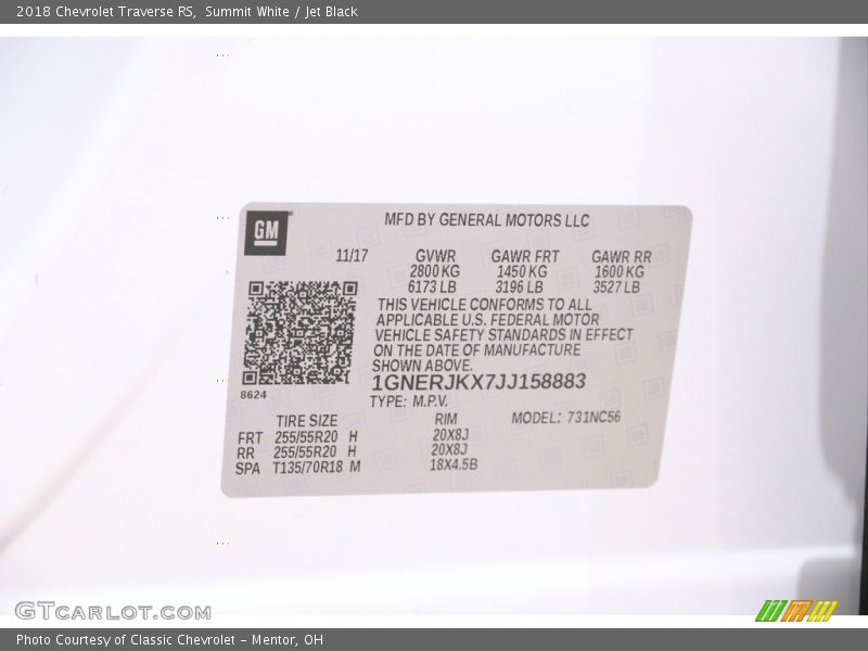 Summit White / Jet Black 2018 Chevrolet Traverse RS