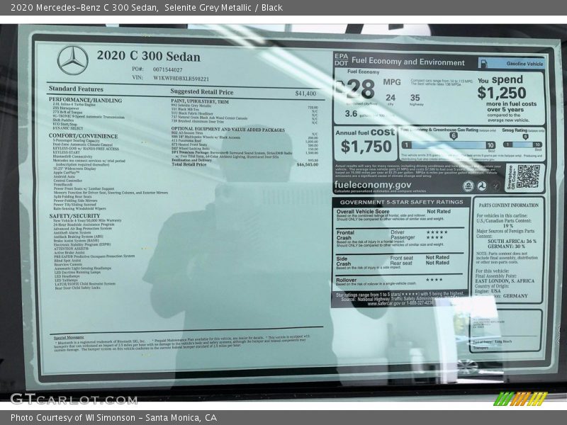  2020 C 300 Sedan Window Sticker