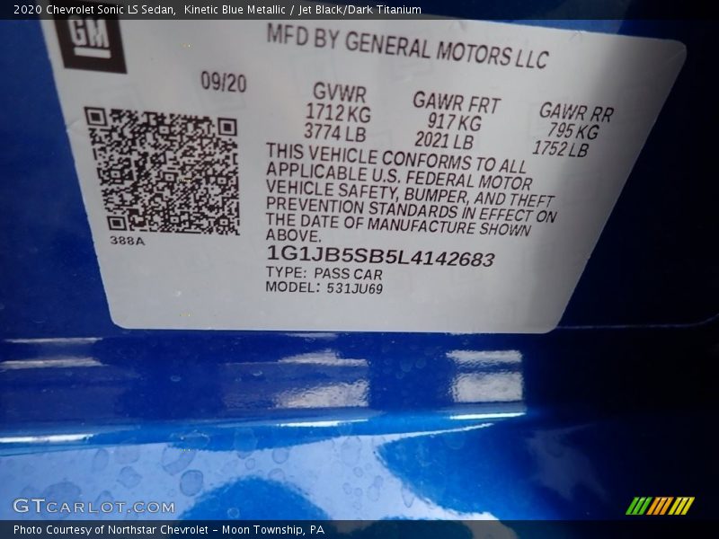 Kinetic Blue Metallic / Jet Black/Dark Titanium 2020 Chevrolet Sonic LS Sedan