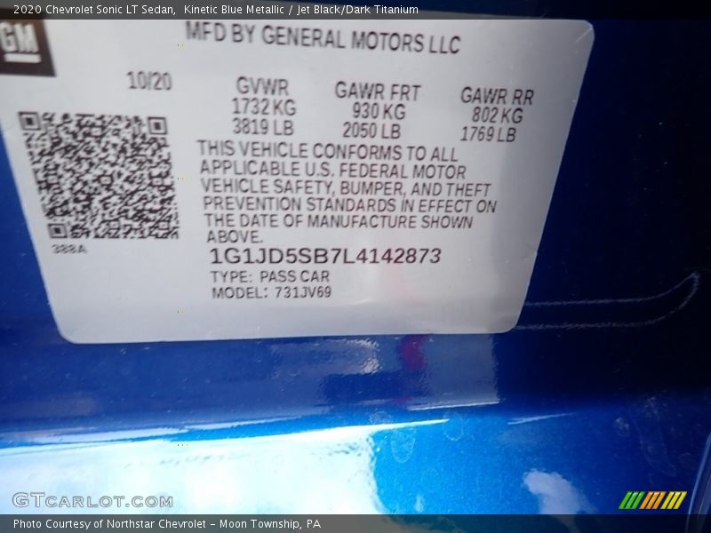 Kinetic Blue Metallic / Jet Black/Dark Titanium 2020 Chevrolet Sonic LT Sedan