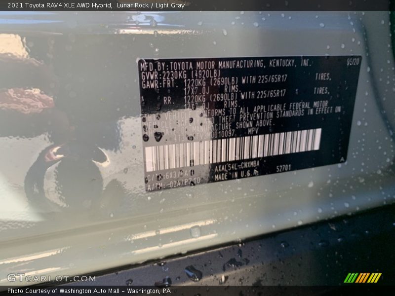 2021 RAV4 XLE AWD Hybrid Lunar Rock Color Code 6X3