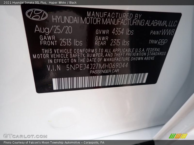 Hyper White / Black 2021 Hyundai Sonata SEL Plus