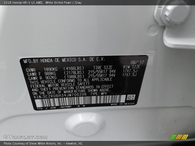 White Orchid Pearl / Gray 2018 Honda HR-V LX AWD